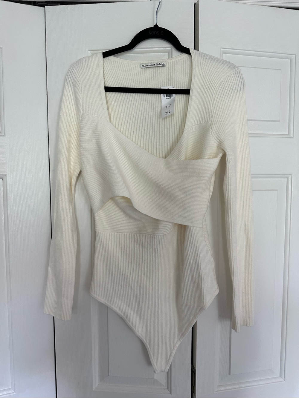 Abercrombie and Fitch Ivory Ribbed Asymmetric Bodysuit